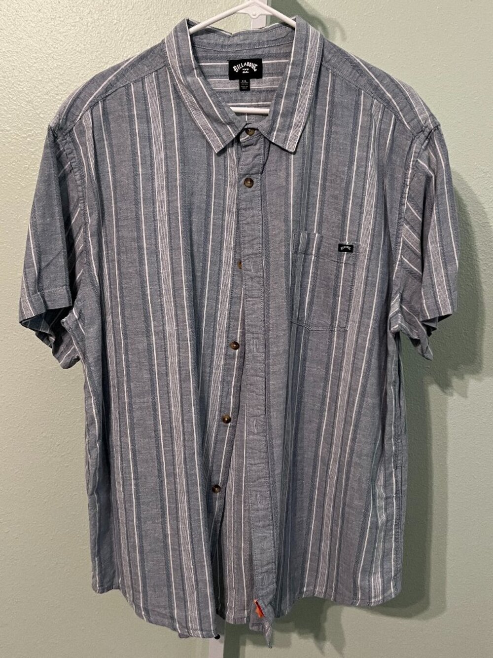 Billabong Grey Striped Linen/Cotton Blend All-Day Short-Sleeve Button-Up SZ XXL